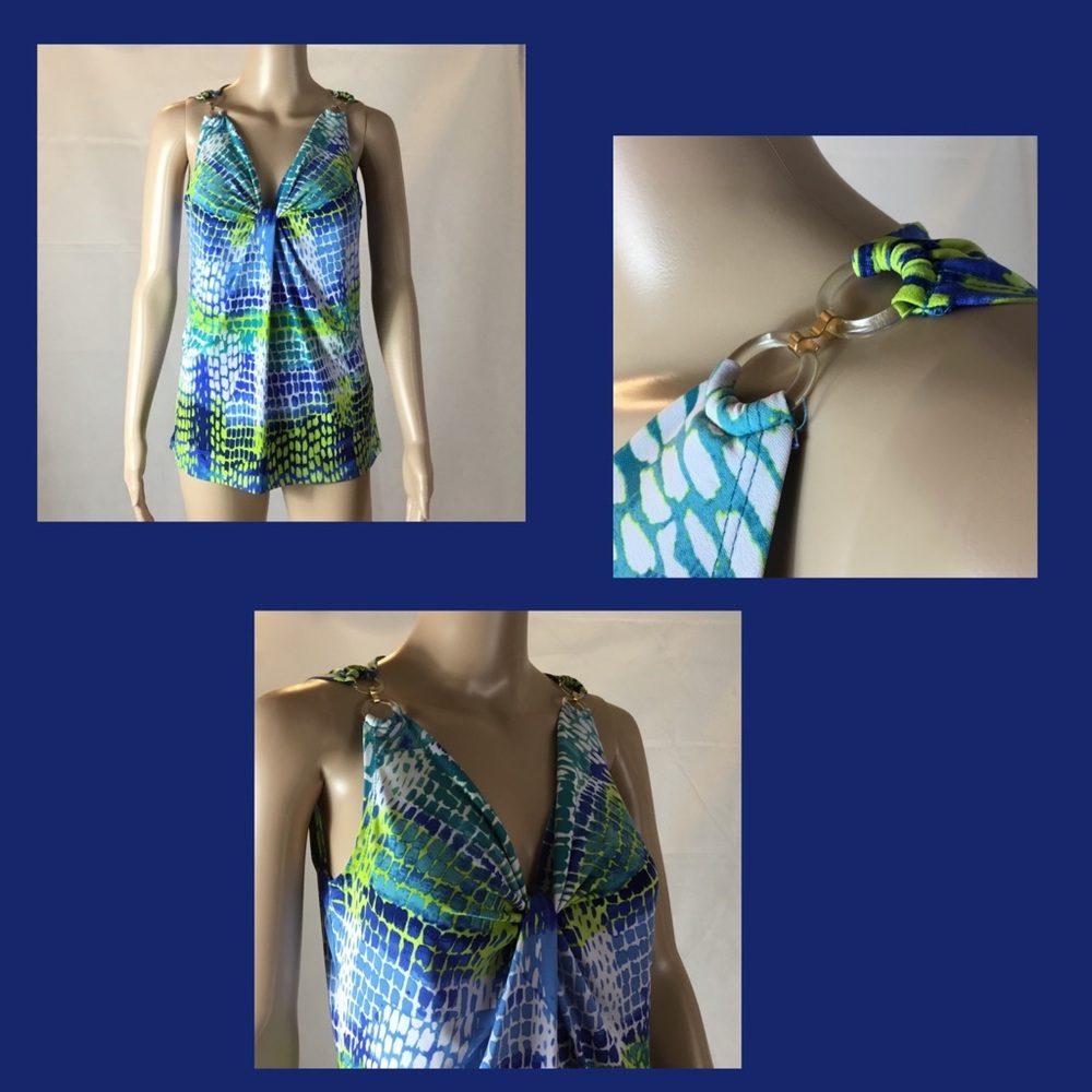 Michael Kors Ikat Print Ruched Tank Top S